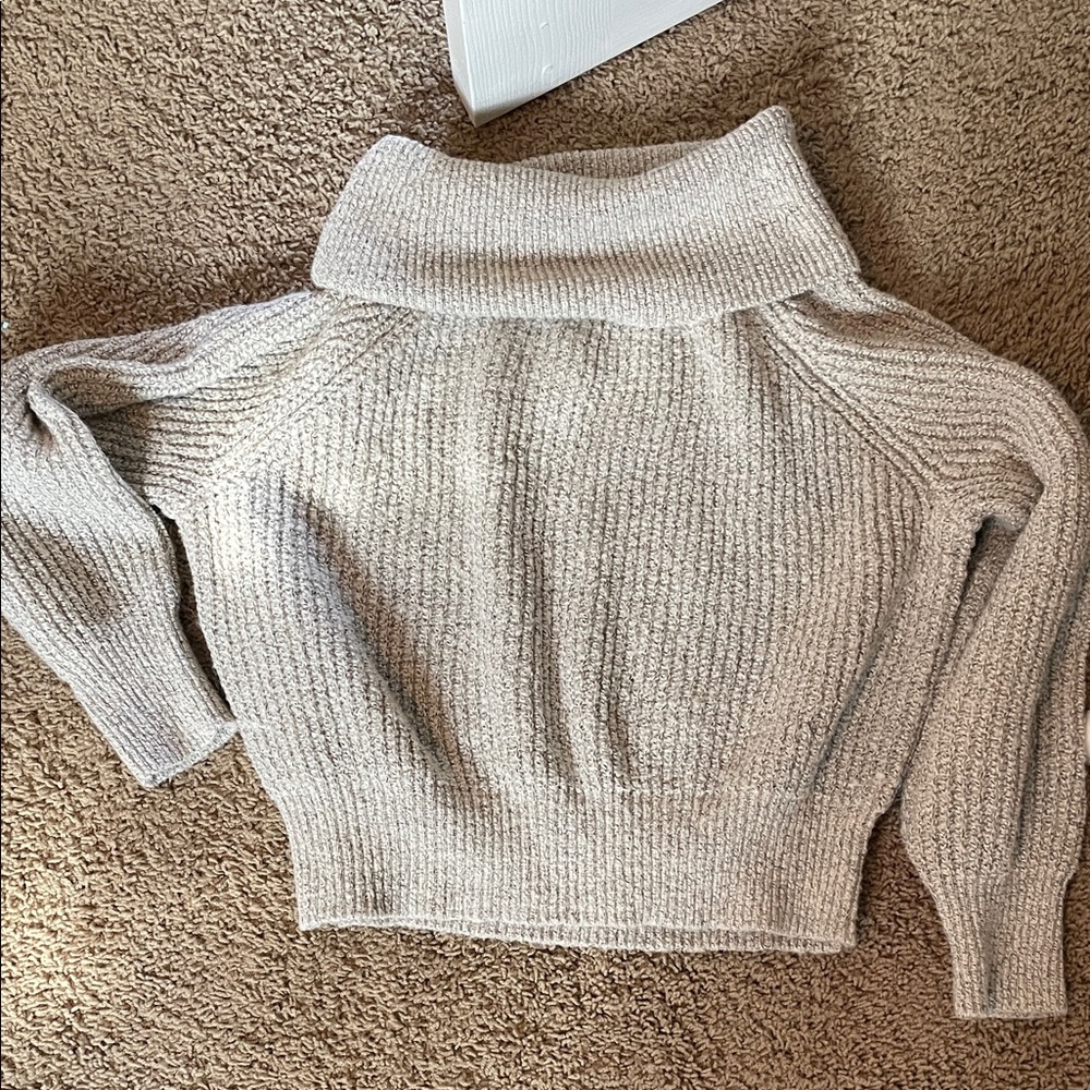 Off shoulders Cozy Cream Turtleneck Ribbed Women's Sweater
